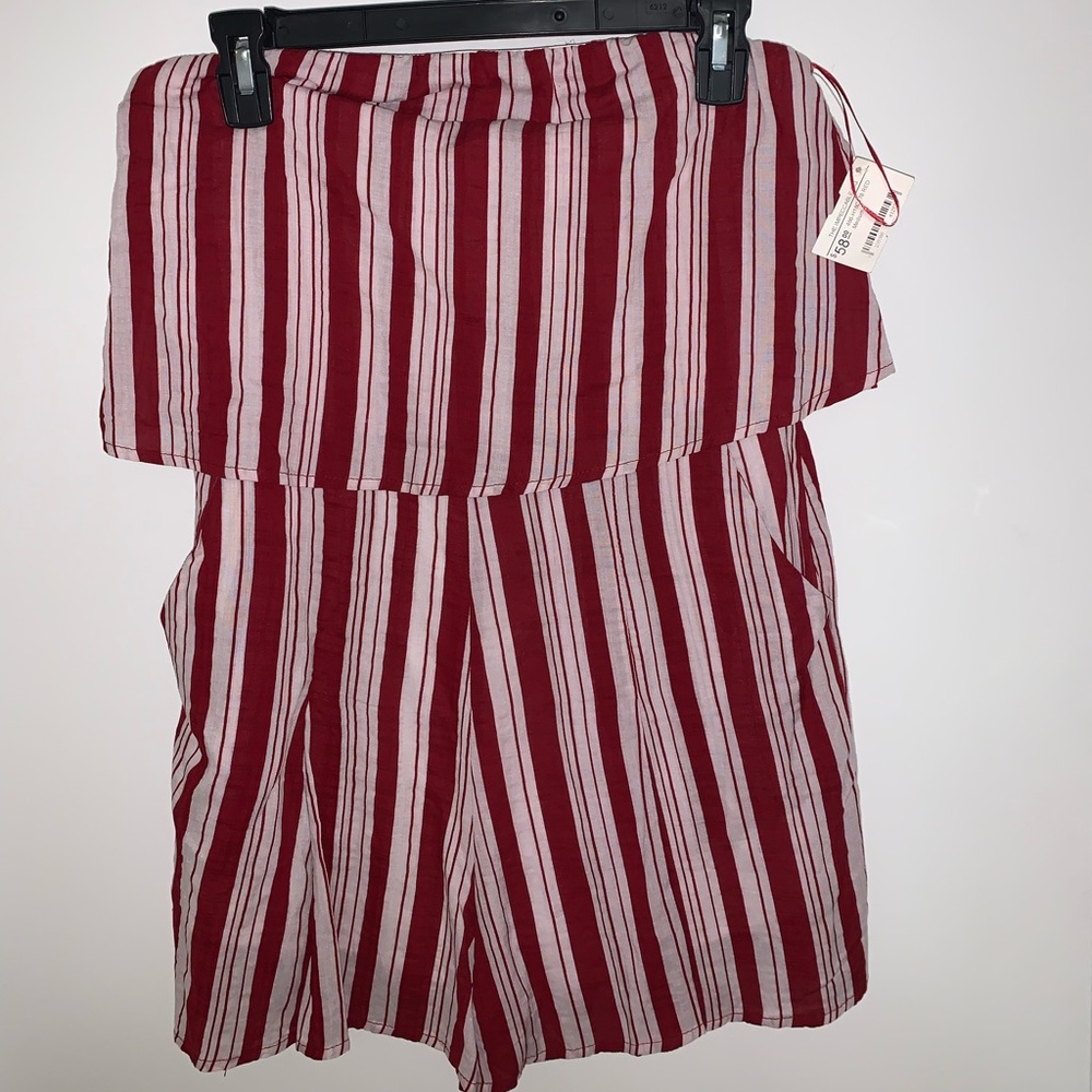 Red and white striped romper